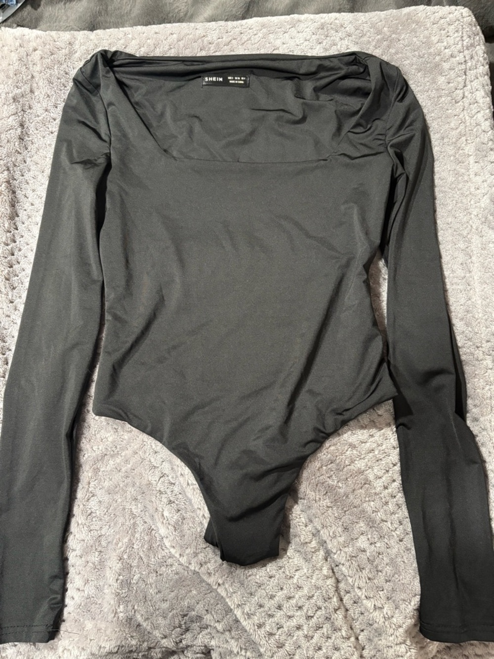 SHEIN Black Square Neck Long Sleeve Bodysuit